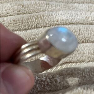 Sterling Silver Rainbow Moonstone Cabochon Ring - White/Blue Flash